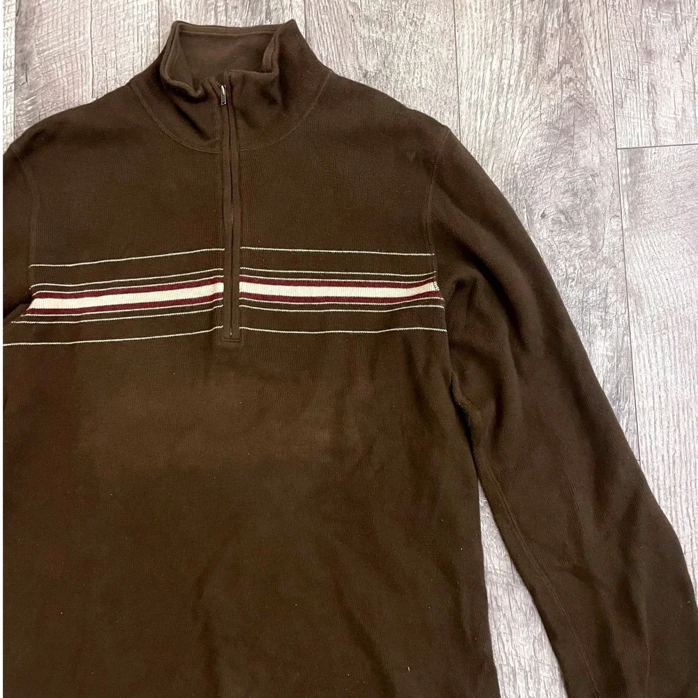 Banana‎ Republic Mens Brown Striped Quarter Zip Cotton Pullover Sweater Size M